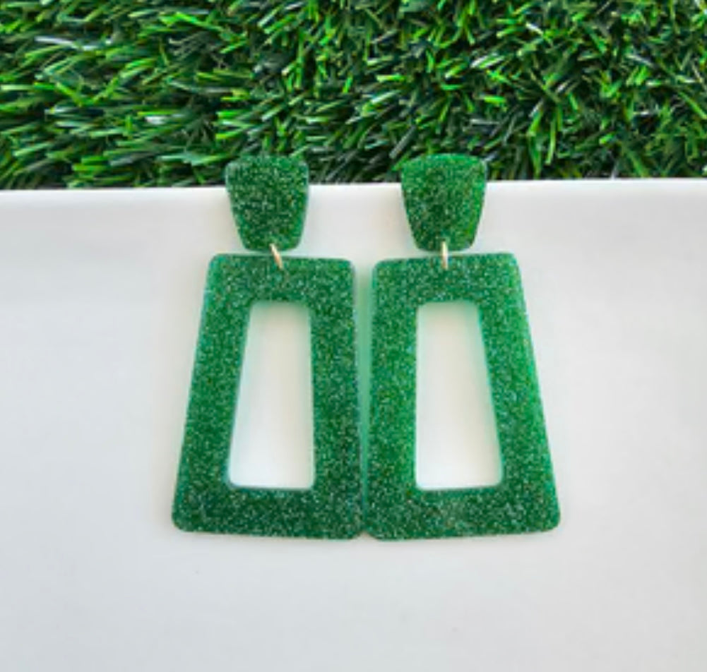 Green Glitter Game Day Earrings