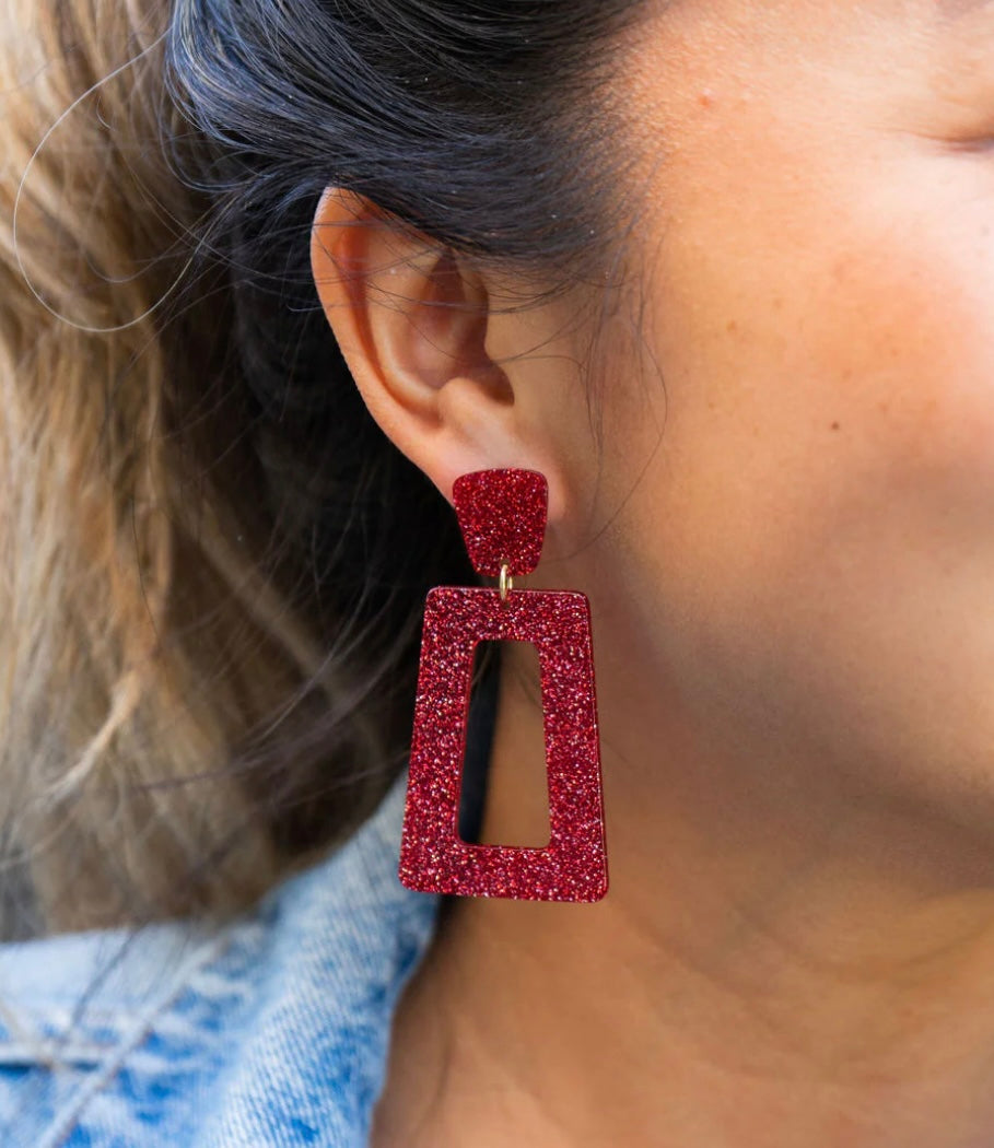 Red Glitter Game Day Earrings