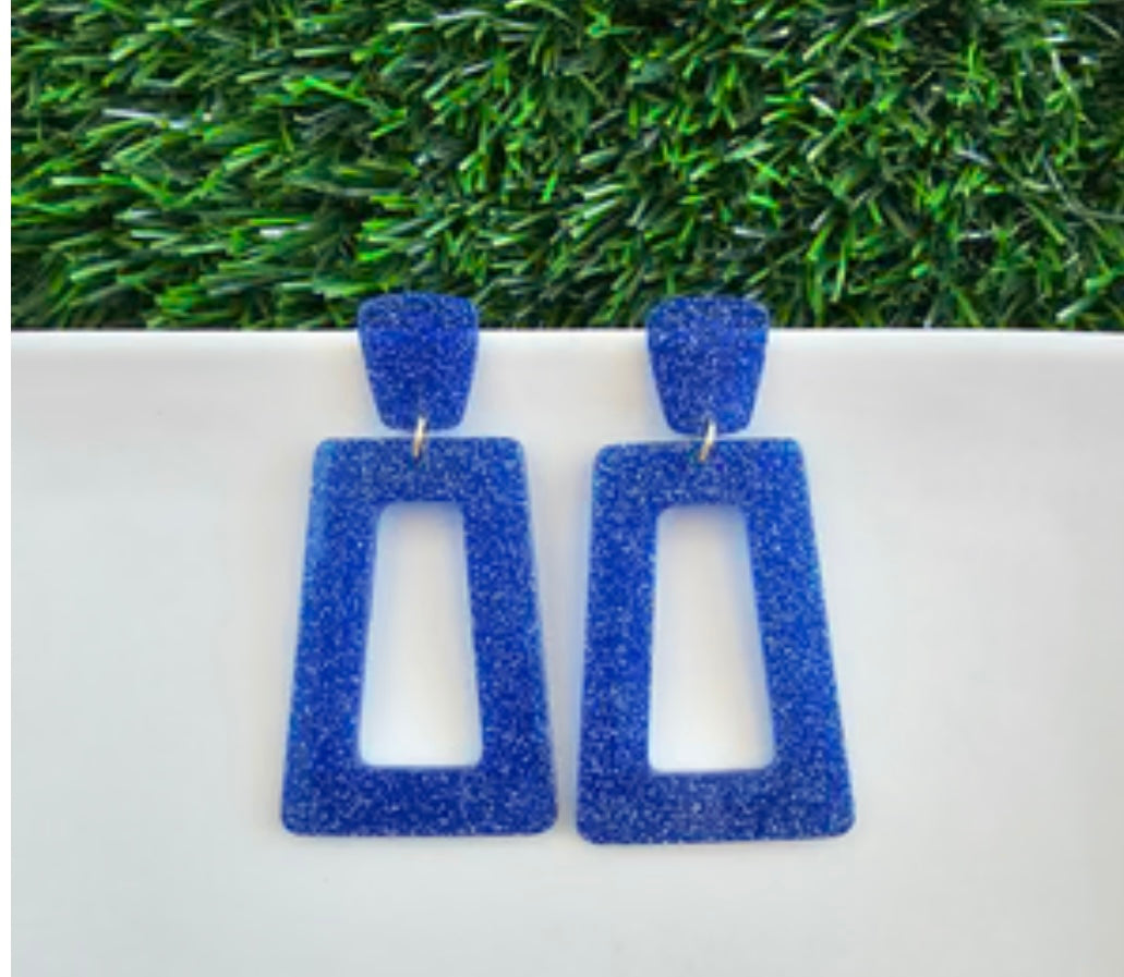 Blue Glitter Game Day Earrings