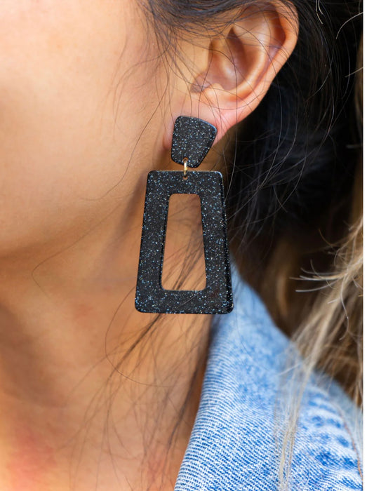 Black Glitter Game Day Earrings