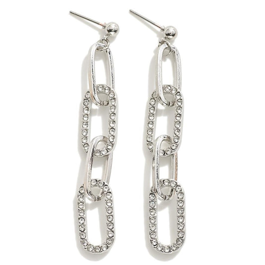 Earrings Paper Clip Silver Pave