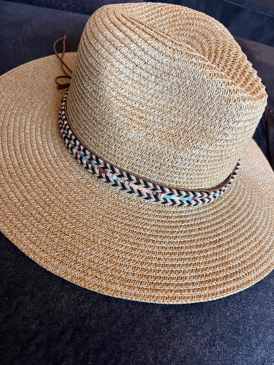 Hat Tan with  braided trim