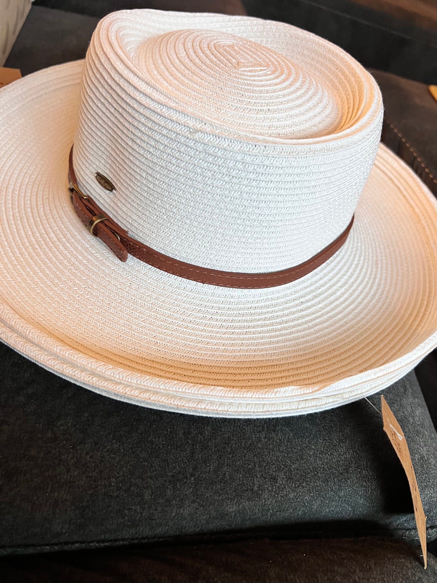 Hat white with brown accents