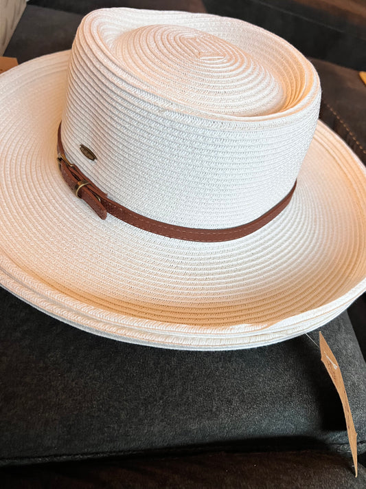 Hat white with brown accents