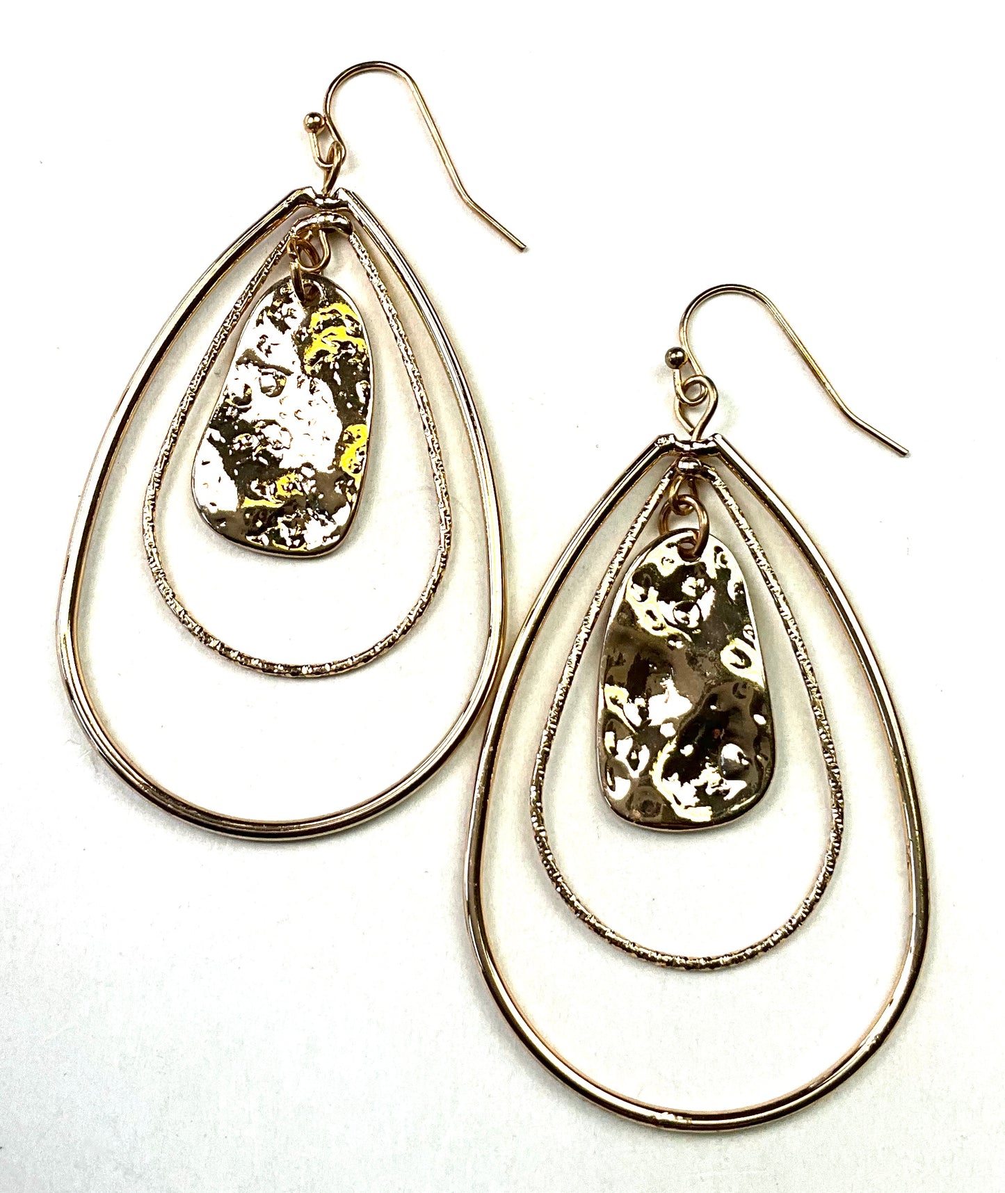 Earrings Gold Hammered Drops